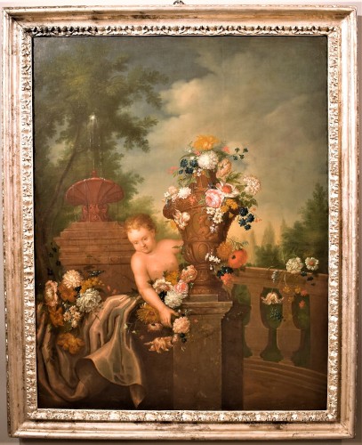 Nature Morte de Fleurs dans un jardin - Paintings & Drawings Style Louis XVI